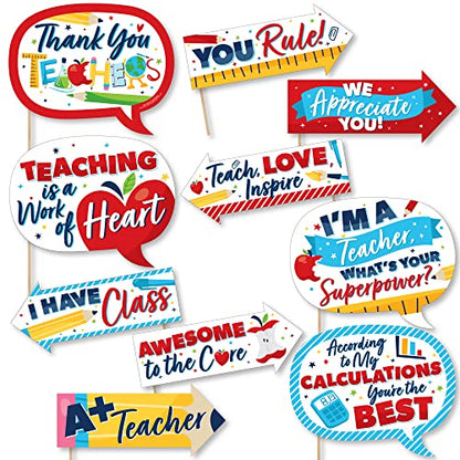 Big Dot of Happiness Funny Thank You Teachers - Teacher Appreciation Photo Booth Props Kit - 10 Piece