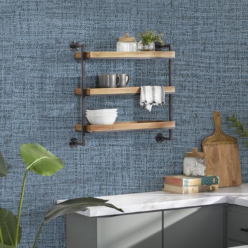 Blue Gray Grasscloth Peel and Stick Wallpaper 17.3"x160" Faux Linen Textured Contact Paper Removable Self Adhesive Vinyl Wallpaper for Bedroom Bathroom Kitchen Cabinets - color: Blue/Gray, size: 17.3" x 160"