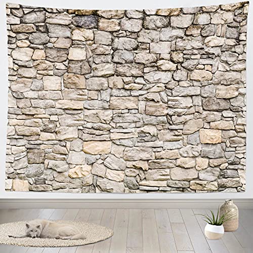 Loccor Extra Large Vintage Brick Rock Stones Wall Tapestry - 105 x 70 Inches, Grey Rock Castle Stonewall Backdrop for Bedroom, Living Room, Dorm, Home Decor - size: 106.3"L x 70.9"W