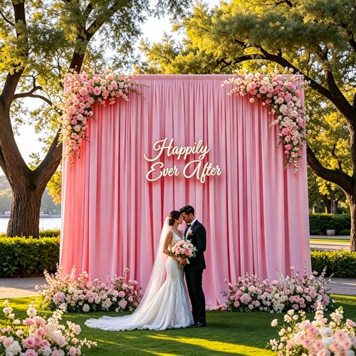 Gallety Pink Backdrop Curtain for Wedding, Polyester Photo Backdrop Drapes - 40FT x 10FT Party Curtain Backdrop with Rod Pockets for Celebration,Photography, Graduation,Engagement Party Decorations - color: Pink, size: W5' x H10'(8 panels)