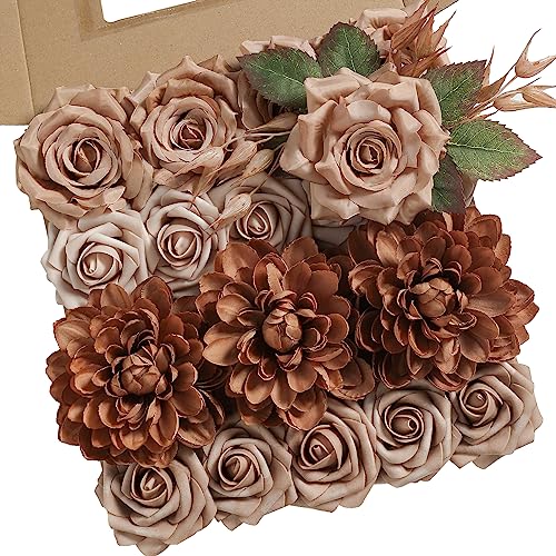 rongflower Artificial Flowers Combo Box Set Dusty Coffee Color Flower Leaf with Stems for DIY Wedding Bouquets Centerpieces Baby Shower Party Home Decorations - color: Dusty Coffee