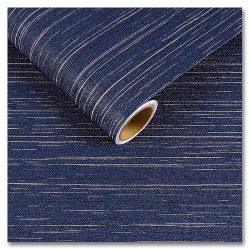 CRE8TIVE Wide Dark Blue Grasscloth Peel and Stick Wallpaper for Bedroom Bathroom 24"x118" Textured Fabric Grass Cloth Wallpaper Removable Adhesive Blue Contact Paper for Walls Cabinets Countertops - color: Dark Blue, size: 24" x 118"
