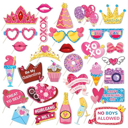 30 Pcs Girlfriends' Day Photo Booth Props Happy Galentine's Day Selfie Photobooth Props Girl's Party Photo Booth Props Galentine's Creative Funny Backdrop Decorations Galentine's Props for Photography