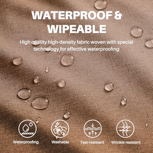 IVAPUPU Textured Linen Table Cloth for Rectangle Tables - Coffee Tablecloths Rectangular Waterproof Wrinkle Free Wipeable Dining Table Cover for Spring Wedding Birthday Kitchen Decor, 52 x 70 Inch - color: Coffee, size: 70" x 52" (Rectangular)