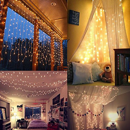 Twinkle Star 600 LED Window Curtain String Light for Wedding Party Home Garden Bedroom Outdoor Indoor Wall, Warm White - size: 600 LED