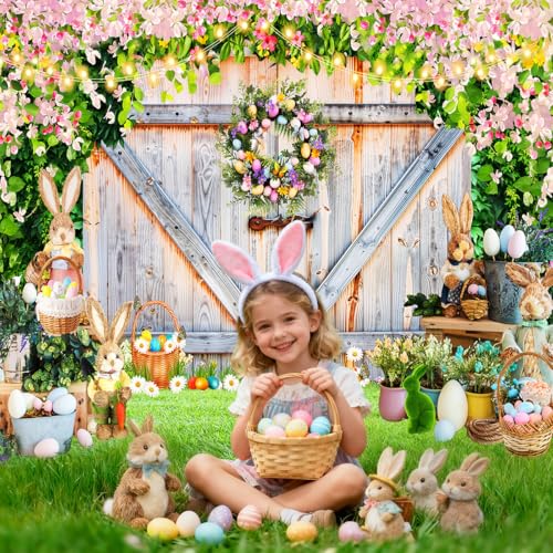 Easter Photo Backdrop for Photography, Spring Rustic Barn Door Theme Backdrops for Photoshoot, Bunny Eggs Green Easter Family Party Decorations 8x6ft - color: Green, size: 8x6 FT