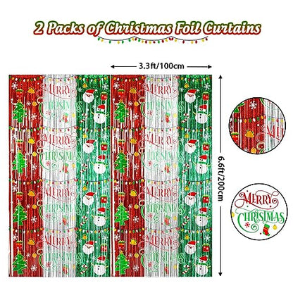 Avezano 98pcs Christmas Decorations Set, Merry Christmas Foil Fringe Tinsel Curtains Balloons Arch Garland Favors for Kids & Adults Selfie Picture Holiday Party Props for Photo Backdrop Supplies