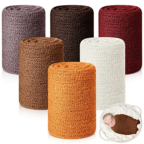 Tudomro 6 Pcs 15.8 x 59'' Newborn Baby Stretch Wraps Set 6 Colors Baby Photography Props Unisex Newborn Long Ripple Wrap Photo Blanket for Girl Boy Christmas DIY Photography(Elegant Color) - color: Elegant Color