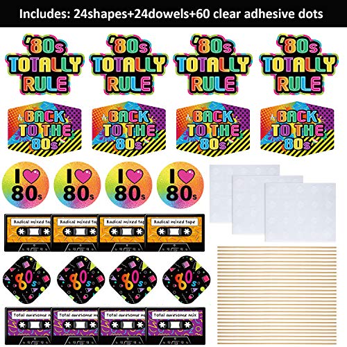 24 Pieces 80's Party Decorations 1980's Retro Centerpiece Sticks Back to 80s Hip Hop or Birthday Theme Party Centerpiece Sticks Table Toppers Photo Booth Props