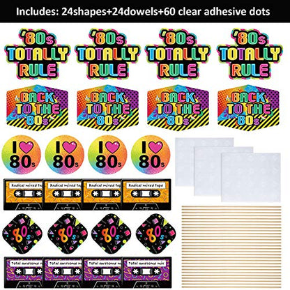 24 Pieces 80's Party Decorations 1980's Retro Centerpiece Sticks Back to 80s Hip Hop or Birthday Theme Party Centerpiece Sticks Table Toppers Photo Booth Props