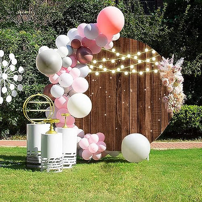 7x7ft Glitter Rustic Wood Round Backdrop Brown Wooden Texture String Lights Circle Photography Background for Baby Shower Birthday Wedding Bridal Shower Party Banner Photo Booth Props - size: 7x7ft-Diameter