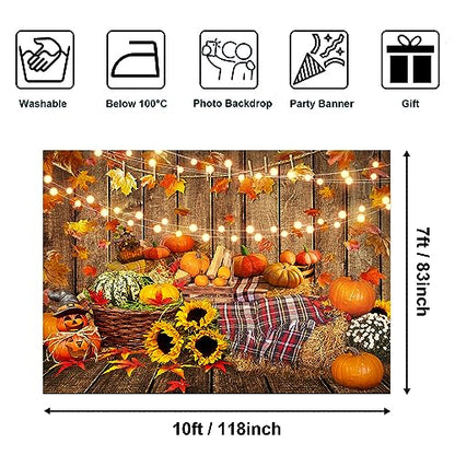 Avezano Fall Pumpkin Photography Backdrop Autumn Harvest Thanksgiving Wood Background Sunflower Hay Baby Shower Party Decorations Photo Booth Prop (10x7ft, 118x83inch) - size: 10x7ft, 118x83inch