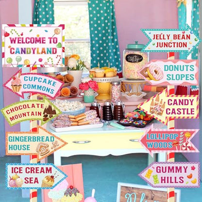 20 Pieces Candyland Decorations Welcome to Candyland Signs Candy Party Decorations for Kids Girls Candy Land Themed Birthday Party Halloween Christmas Trunk or Treat Car Decorations - style: Candyland