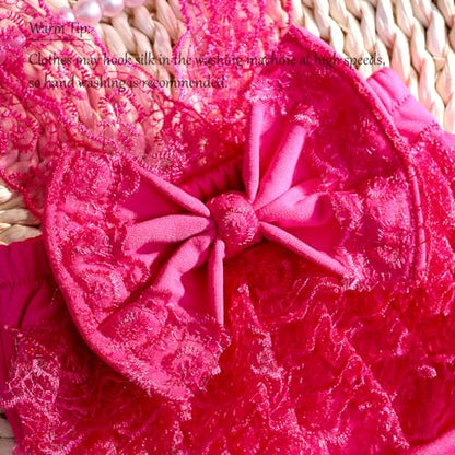 Ylsteed Newborn Photography Outfits - Lace Romper & Photo Props (Girls, Hot Pink) - color: Hot Pink