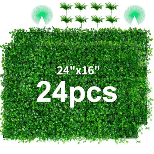 TOPDEEP 24PCS Boxwood Panels, 24"x16" Artificial Boxwood Hedge Panels, Grass Wall Panels, UV Protected Suitable for Garden, Fence, Backyard Wall Decoration - color: Bright Green, size: 24"X16" 24pcs