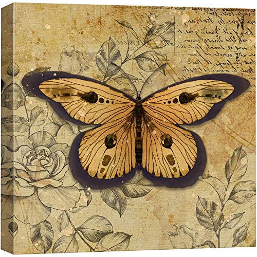 wall26 Canvas Print Wall Art Yellow Monarch Butterfly Floral Pattern Nature Wilderness Rustic Modern Art Farmhouse Decorative Animals Insects for Living Room, Bedroom, Office - 12"x12" - color: C78-2211-slm2, size: 12"L x 12"W