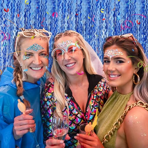 Blue Backdrop Wavy Tinsel Foil Fringe Curtains for Parties Sparkle Metallic Wavy Blue Birthday Decorations for Streamers Party Decorations Photo Booth Props Birthday Ocean Party Decor Supplies - color: Dark Blue, size: 2 Pack