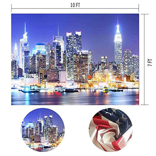 New York City Backdrop Manhattan Night Scene Skyscraper Urban Light Background Video Studio Photo (Vinyl-10x7ft) - color: Vinyl, size: 10x7ft