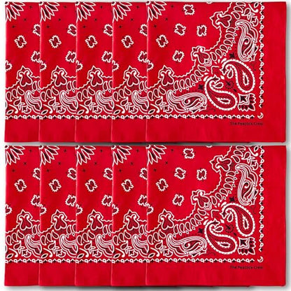 The Peacock Crew Premium Soft Cotton Bandanas Pack for Men and Women Paisley 22 x 22 inches - color: Pack of 10 Original Red