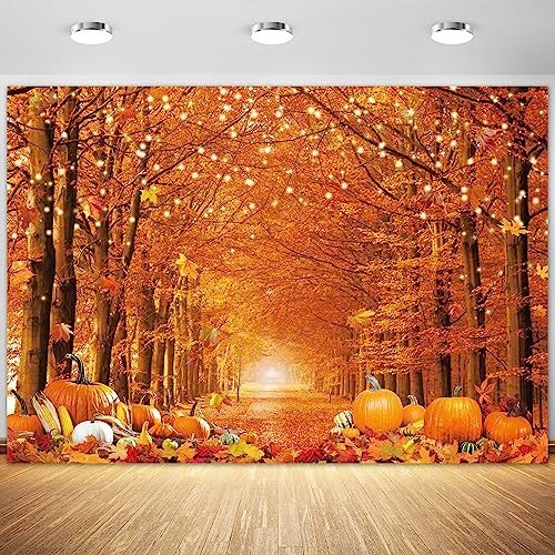 10x8FT Fall Photo Backdrop Maple Leaf Pumpkin for Photography Background Autumn Outdoor Party Decorations Fall Autumn Thanksgiving Day Photo Banner - size: 10x8ft
