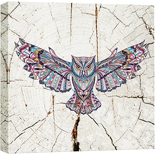 wall26 Canvas Print Wall Art Wood Ring Effect Tribal Pattern Owl Animals Wildlife Wood Panels Modern Art Farmhouse/Country Expressive Multicolor Warm for Living Room, Bedroom, Office - 12"x12" - color: Artwork - 21, size: 12"L x 12"W