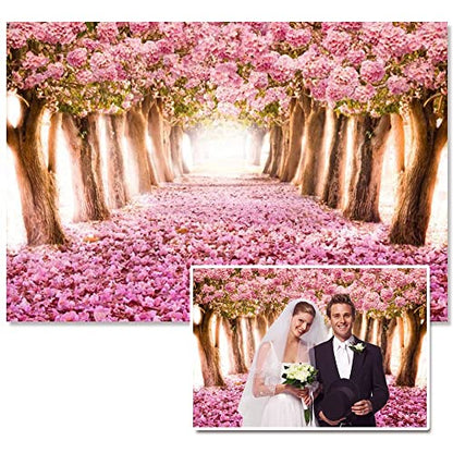 AOFOTO 12x10ft Spring Cherry Blossom Backdrop Sweet Pink Flowers Tree Floral Petal Boulevard Photography Background Baby Shower Photo Studio Props Girl Infant Adult Artistic Portrait Vinyl Wallpaper - size: 12x10ft