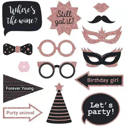 30-Piece Wedding Photo Booth Props Set, Gold Dusted Party Decorations, Wedding Celebration Supplies (Pink)
