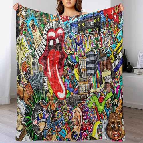 Music Themed Graffiti Throw Blanket Colorful Brick Wall Graffiti Fashion Red Lips 3D Print Blanket for Sofa Bed Couch Chair Or Dorm 30"x40" - color: Style-12, size: 30"x40"