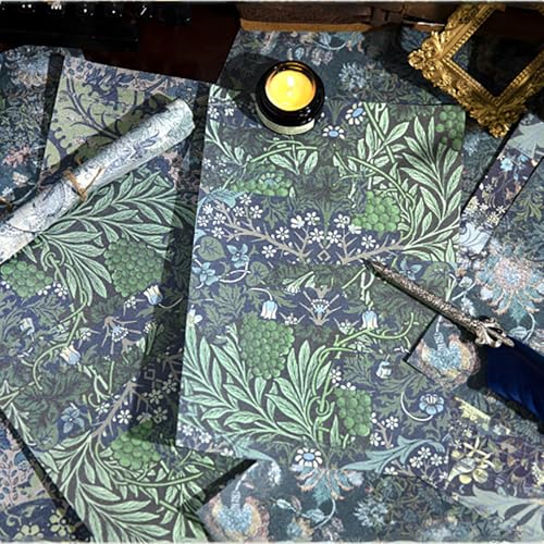 20 Sheets Vintage Background Paper, Traditional Gorgeous Leaves Flowers Decorative Papers, Retro Floral Paper for Journaling Scrapbooking Letter Gift Wrap Decorations - color: Green