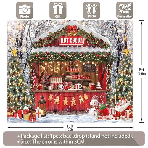 Fabric 10x8ft Christmas Hot Cocoa Bar Photography Backdrop Candy Shop Winter Snowman Scene Xmas Tree Chocolate Background Kids Family Party Decorations Photo Props - size: 10'x8'