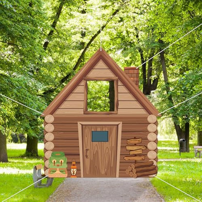 Camping Party Decorations Photo Prop Selfie Frame Happy Camper Photo Booth Props Rustic Wooden Cabin Banner Sign Supplies for Camping Adventure Birthday Party Baby Shower Wedding Home Decor
