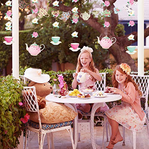 Mity rain Tea Party Decorations - Floral Teapots Teacups Balloons Banner Hanging Decorations for Baby Shower Bridal Shower Girls Birthday Party Supplies - style: Balloons + Banners