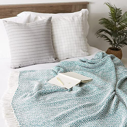 DII Rustic Farmhouse Double Diamond Woven Throw, 50x60, Teal - color: Teal