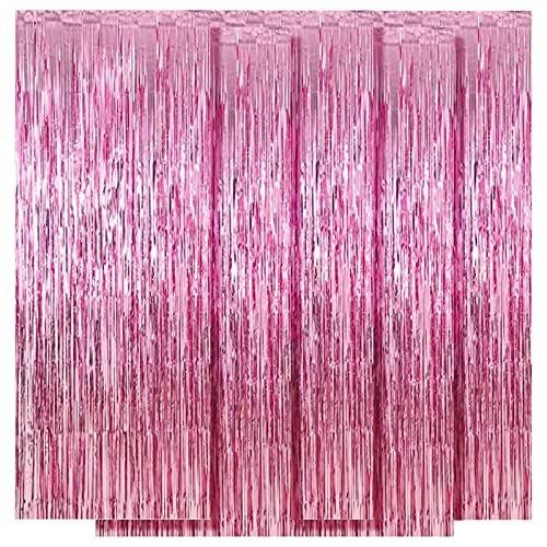5 Pack Pink Fringe Foil Curtain 3.2ft x 8.2ft Tinsel Backdrop Streamers for Birthday Party Decoration Wedding Christmas Decoration - color: Pink