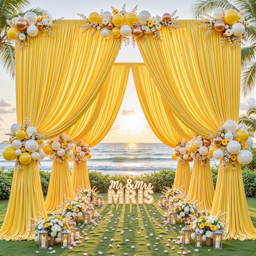 8ftx10ft Wrinkle Free Yellow Backdrop Curtain - 10 Feet Photography Backdrop Drapes, Silky Polyester Back Drop Cloth for Wedding Baby Shower Balloon Arch Background - color: Yellow, size: 8FTx10FT (W4'xH10', 2 Panels)