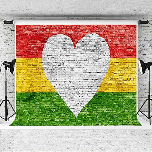 EOA 7(W)x5(H)FT Heart Shape Bright Red Yellow Green Brick Wall Backdrop Love Reggae Jamaica Photography Background Baby Shower Children Kids Birthday Party Events Cake Table Decoration Photoshot Props