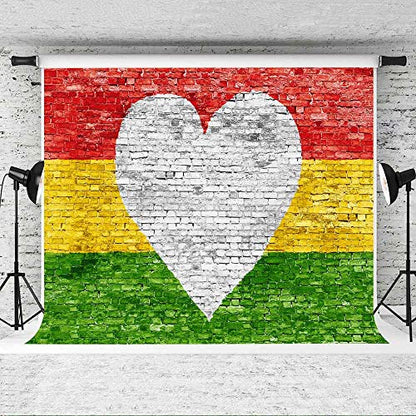 EOA 7(W)x5(H)FT Heart Shape Bright Red Yellow Green Brick Wall Backdrop Love Reggae Jamaica Photography Background Baby Shower Children Kids Birthday Party Events Cake Table Decoration Photoshot Props