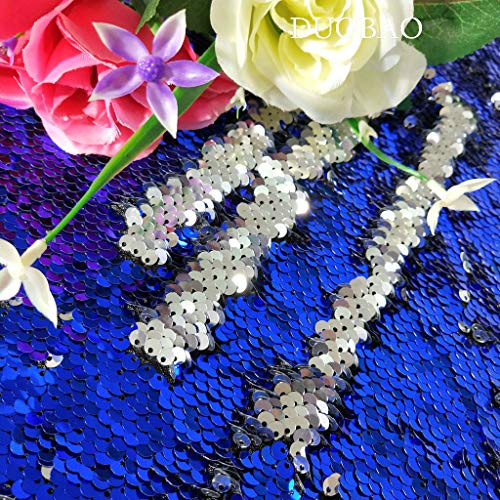 DUOBAO Reversible Sequin Fabric 5MM 15ft (5 Yards) Ombre Silver to Royal Blue Shimmer Fabric for Party Decor, Tablecloth, Backdrop, DIY Sewing, Mermaid Scale Texture - color: Silver to Royal Blue, size: 5 Yards