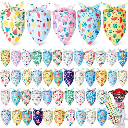 Sweetude 50 Pcs Dog Bandanas Bulk for Summer Hawaii Puppy Bandanas Adjustable Triangle Scarf Set Holiday for Small Medium Large Pet Costume Accessories(31.5 x 21.7 x 21.7 Inch, Flamingo) - color: Flamingo, size: 31.5 x 21.7 x 21.7 Inch