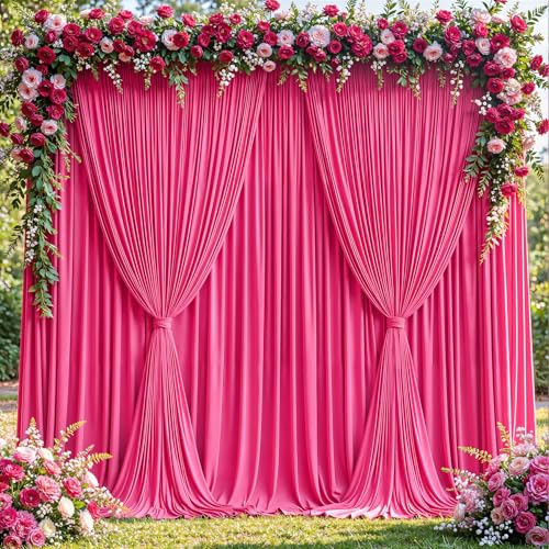 20x10ft Hot Pink Backdrop Curtain Panels for Parties - Wrinkle Free Polyester Photo Curtain Backdrop Wedding Back Drop Fabric Drapes for Party Decorations Background for Photography - color: Hot Pink, size: W5' x H10'(4 panels)