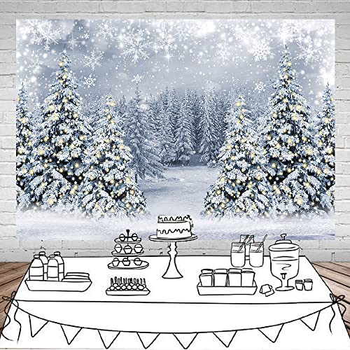 Mocsicka Winter Scene Backdrop Snowy Christmas Pine Tree Halo Spots Photography Background White Wonderland Snowflake Forest Party Holiday Photoshoot Props (White, 8x6ft) - color: white, size: 8x6ft