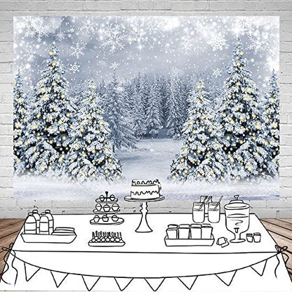 Mocsicka Winter Scene Backdrop Snowy Christmas Pine Tree Halo Spots Photography Background White Wonderland Snowflake Forest Party Holiday Photoshoot Props (White, 8x6ft) - color: white, size: 8x6ft