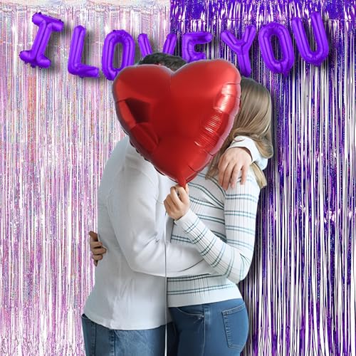 BRAVESHINE 1 Purple 1 Pink Streamers Party Backdrop - 3.2 ft x 8.2 ft Tinsel Foil Fringe Curtains for Valentines/Hunters/Girl/Women/Birthday/Engagement/Bridal Shower/Bachelorette Decorations - color: 1 Purple 1 Pink Foil Curtains