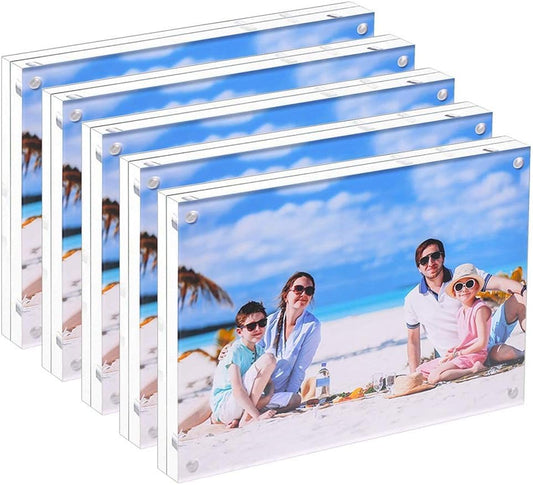 5 Pack Acrylic Picture Frame 5x7 Clear Double Sided Magnetic Picture Frameless Desktop Display Photo Frame with Stand Best Gift for Family, Baby, Friend - size: 5x7"-5