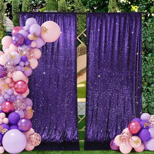 PartyDelight Sequin Backdrop Curtains 2 Panels Purple 5Ft x 10Ft Photograph Back Drop Wedding Curtain Special Events - color: Purple, size: 60"W x 120"L (Pack of 2)