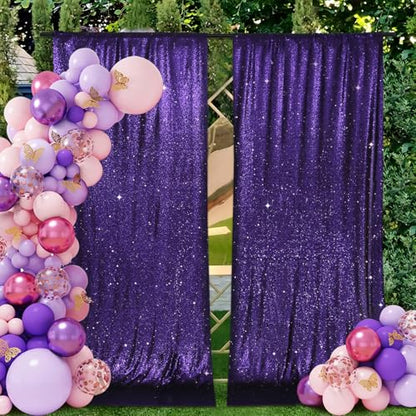 PartyDelight Sequin Backdrop Curtains 2 Panels Purple 5Ft x 10Ft Photograph Back Drop Wedding Curtain Special Events - color: Purple, size: 60"W x 120"L (Pack of 2)