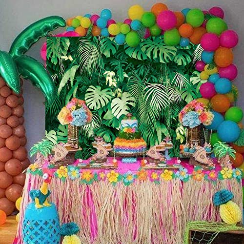 7x5FT Jungle Safari Plants Photo Background Hawaiian Luau Green Tropical Palm Leaves Picture Photography Backdrop Birthday Party Baby Shower Polyester Decorations Supplies Banner - size: 7X5FT