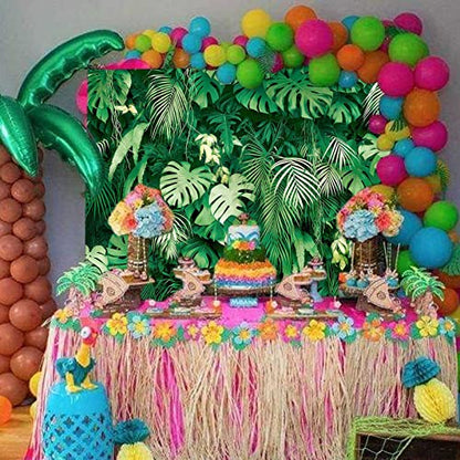 7x5FT Jungle Safari Plants Photo Background Hawaiian Luau Green Tropical Palm Leaves Picture Photography Backdrop Birthday Party Baby Shower Polyester Decorations Supplies Banner - size: 7X5FT