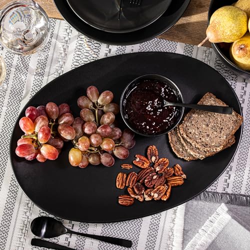 over&back Coupe Stoneware Serving Platter - Elegant 1-Piece Oval Serving Platter to Complete Your Kitchen Set - 16.4" x 11.5" - Semi-Matte Black - color: Black, size: Oval Platter
