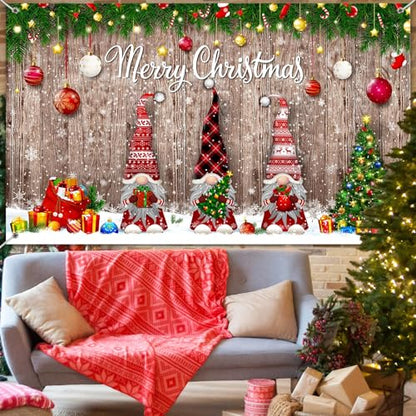 Irenare Christmas Backdrop Merry Christmas Banner Party Decoration Xmas Photography Background Photo Props for Winter Holiday New Year Eve Family Party Decoration Supplies(Gnome) - style: Gnome
